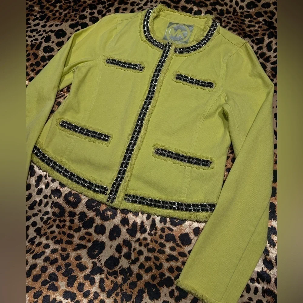 Michael Kors Neon Yellow Denim Chain Detailed Jacket